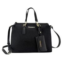 CARTERA CROSSBODY Y SHOULDERBAG TOMMY HILFIGER MONOGRAFIADA NEGRO CON MONEDERO