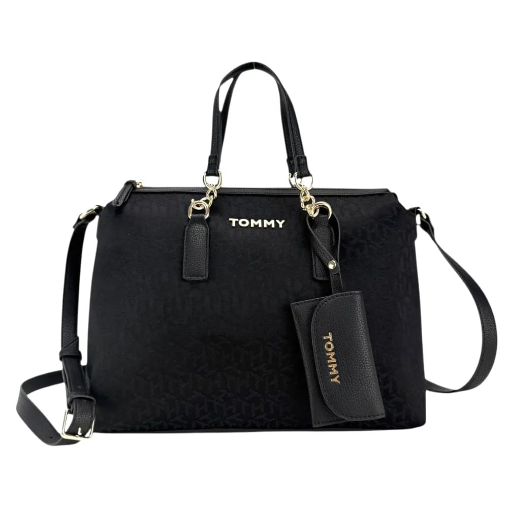 CARTERA CROSSBODY Y SHOULDERBAG TOMMY HILFIGER MONOGRAFIADA NEGRO CON MONEDERO