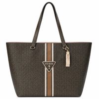 CARTERA TOTE GUESS TABHITA MARRÓN MONOGRAFIADA CON CINTA EN MEDIO