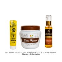 GEL AMARILLO TUBO más CREMA TRAT CAPILAR BARRO 110G más ACEITE DE ARGAN 60ML