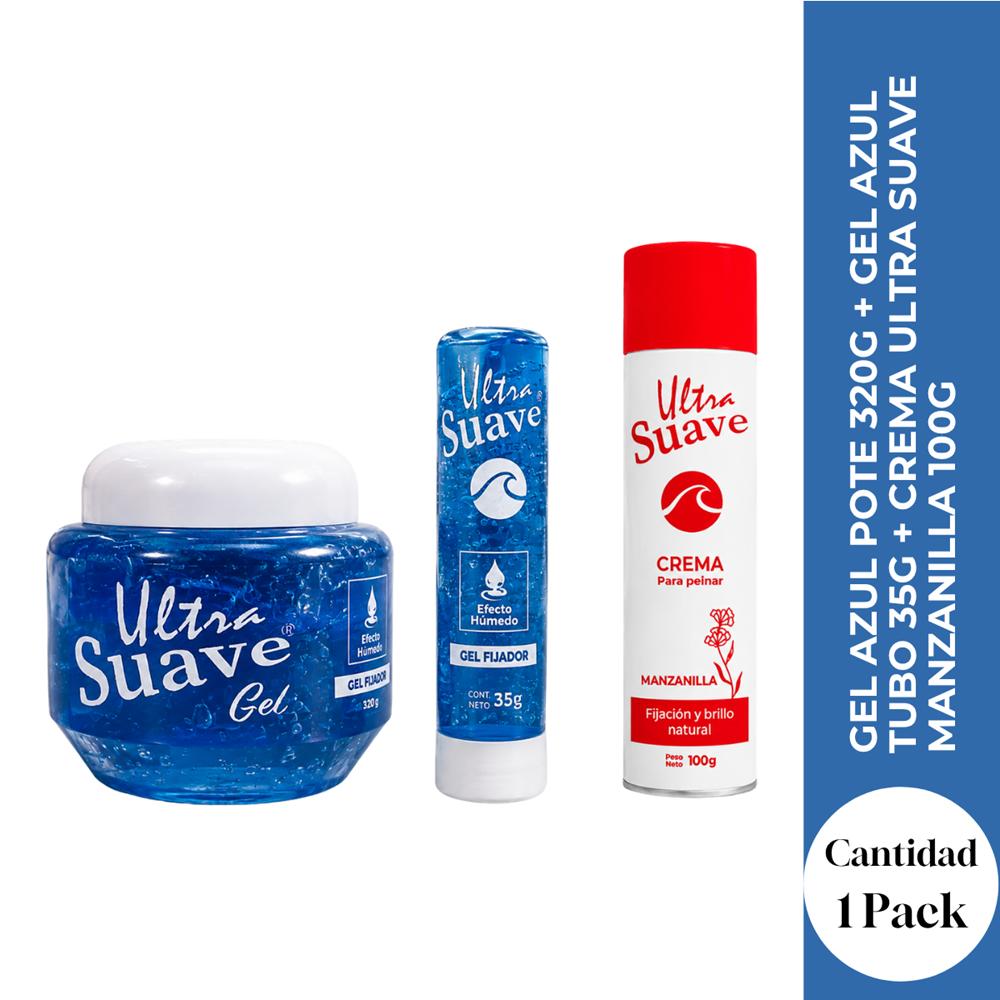 GEL AZUL POTE 320G más GEL AZUL TUBO 35G más CREMA ULTRA SUAVE MANZANILLA 100G