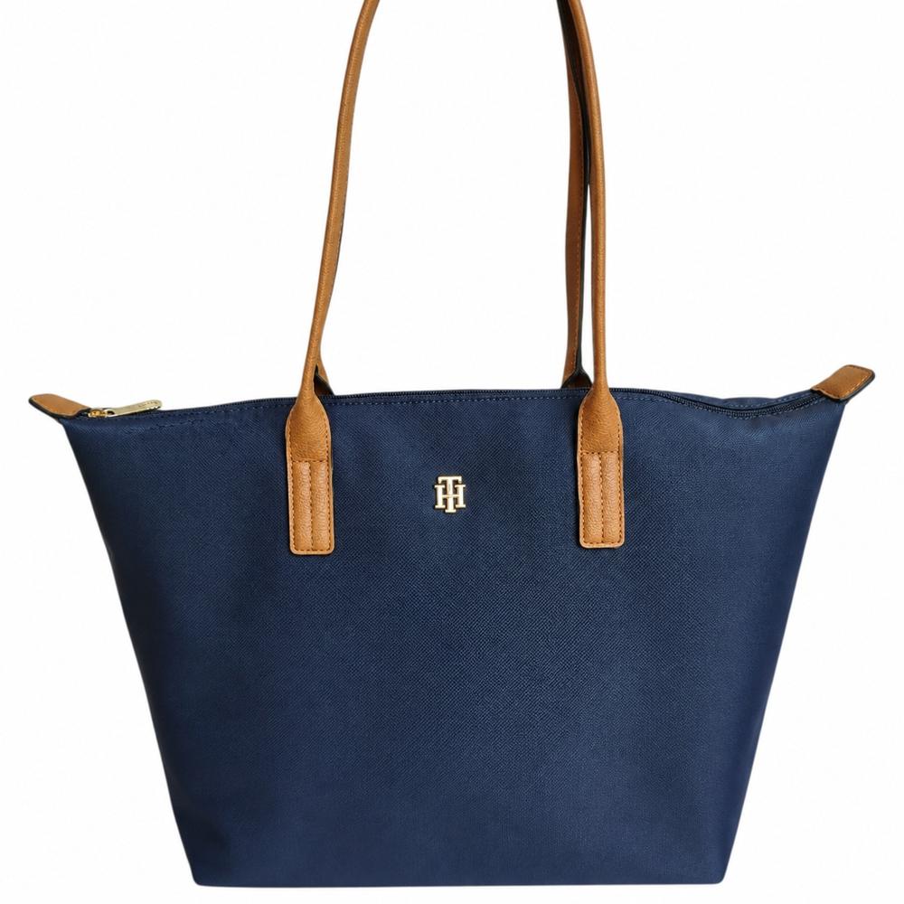 CARTERA TOTE TOMMY HILFIGER AZUL CON ASA MARRÓN