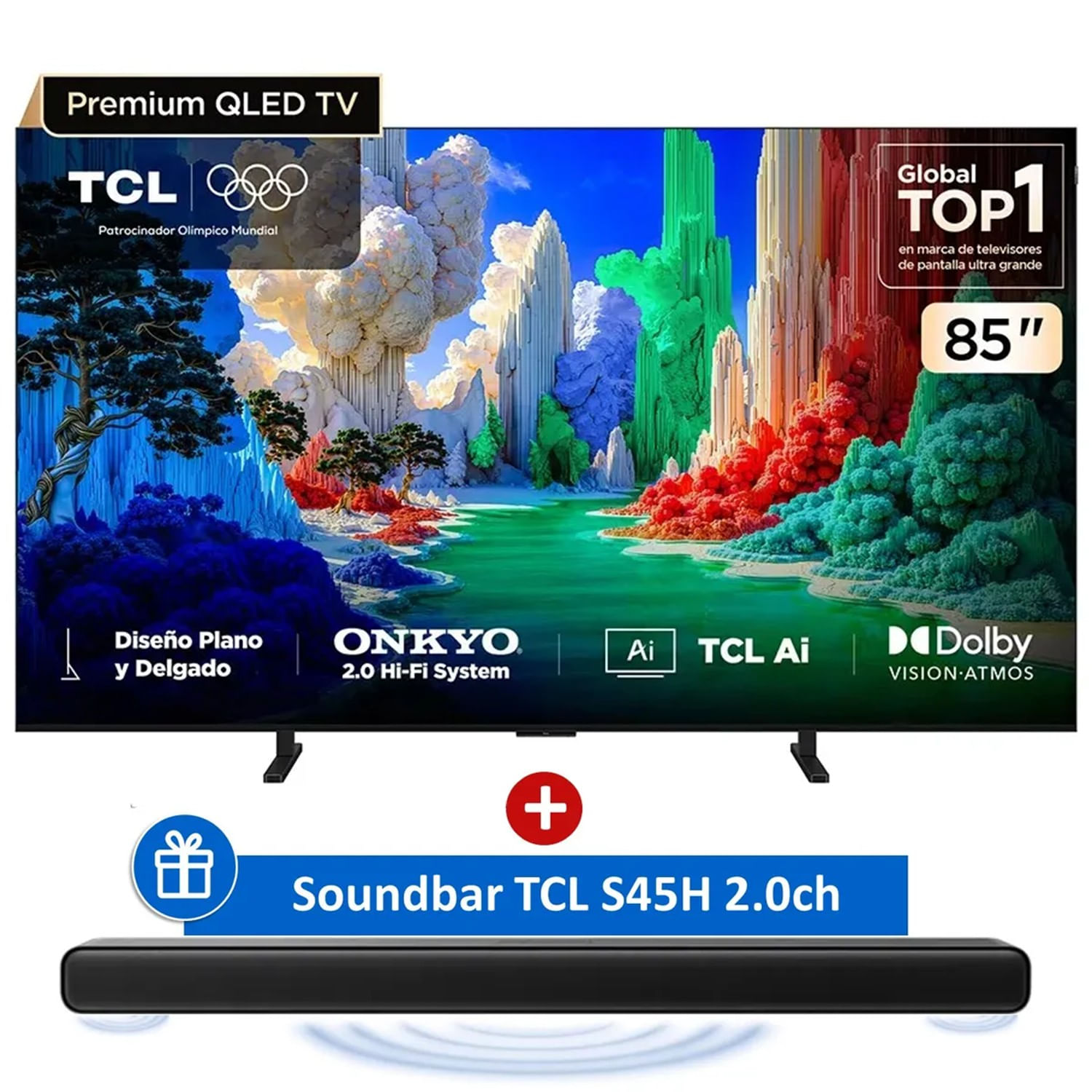 Televisor TCL QLED 85 UHD 4K Google TV 85A400 - Soundbar 100W
