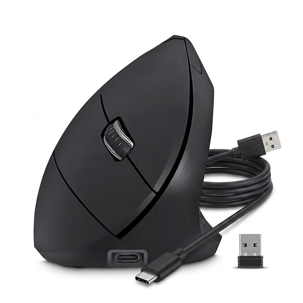 Mouse Vertical Inalámbrico Cybertel Vertikal Recargable USB-C RGB Click Silencioso 1600DPI