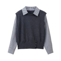 Chompa de Hilo Con Mangas y Cuello Camisero Modelo Coreano Importado Peace And Love Gris