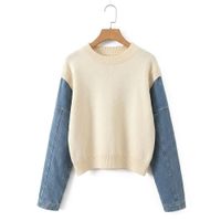 Chompa de Hilo Crema Con Mangas Jean Modelo Coreano Importado Peace And Love