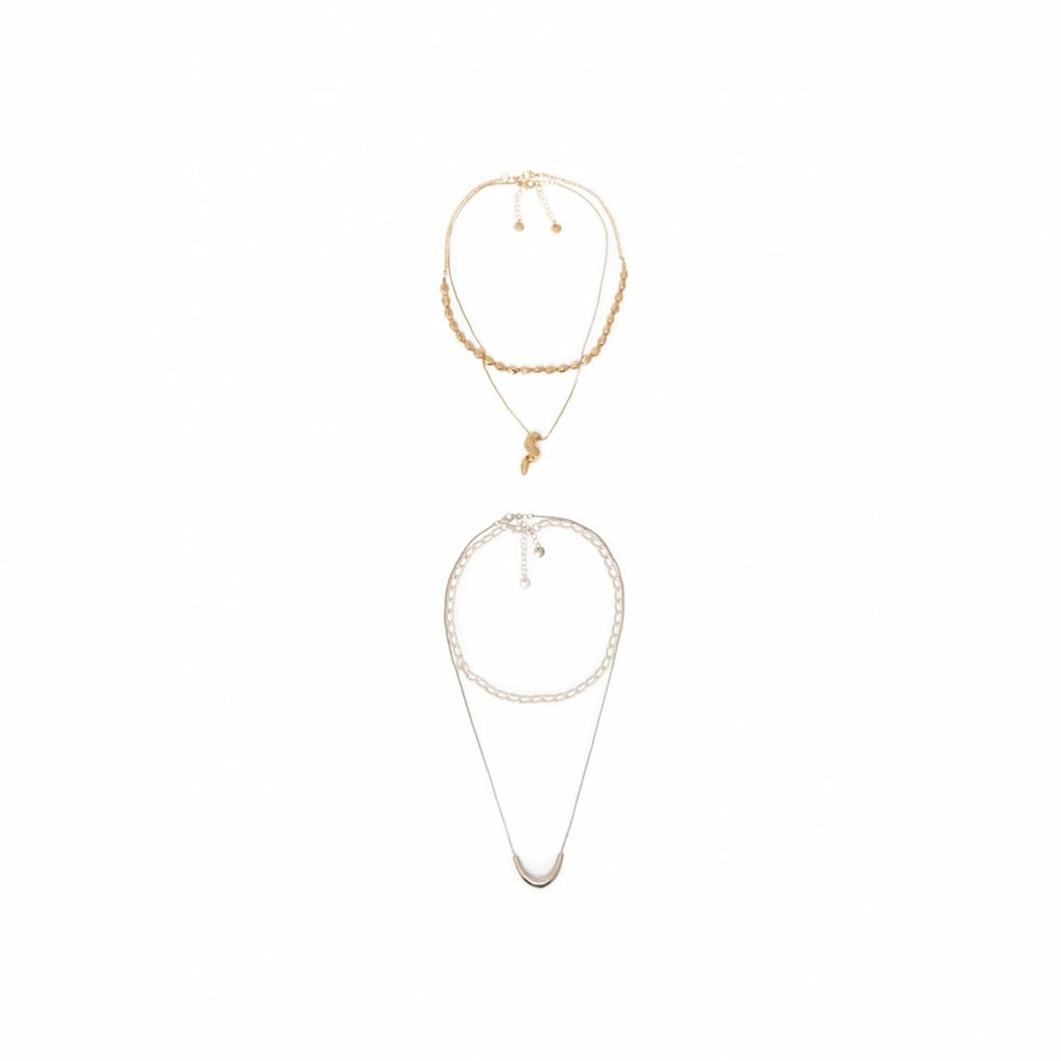 Set Mujer Sfera Multifilas Metal Oro Plata