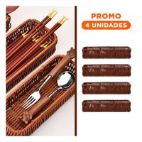 Pack4 Bandeja Practica Tejida Multiuso Rectangular Marron Uso Diario Casa YRegalo Sticker