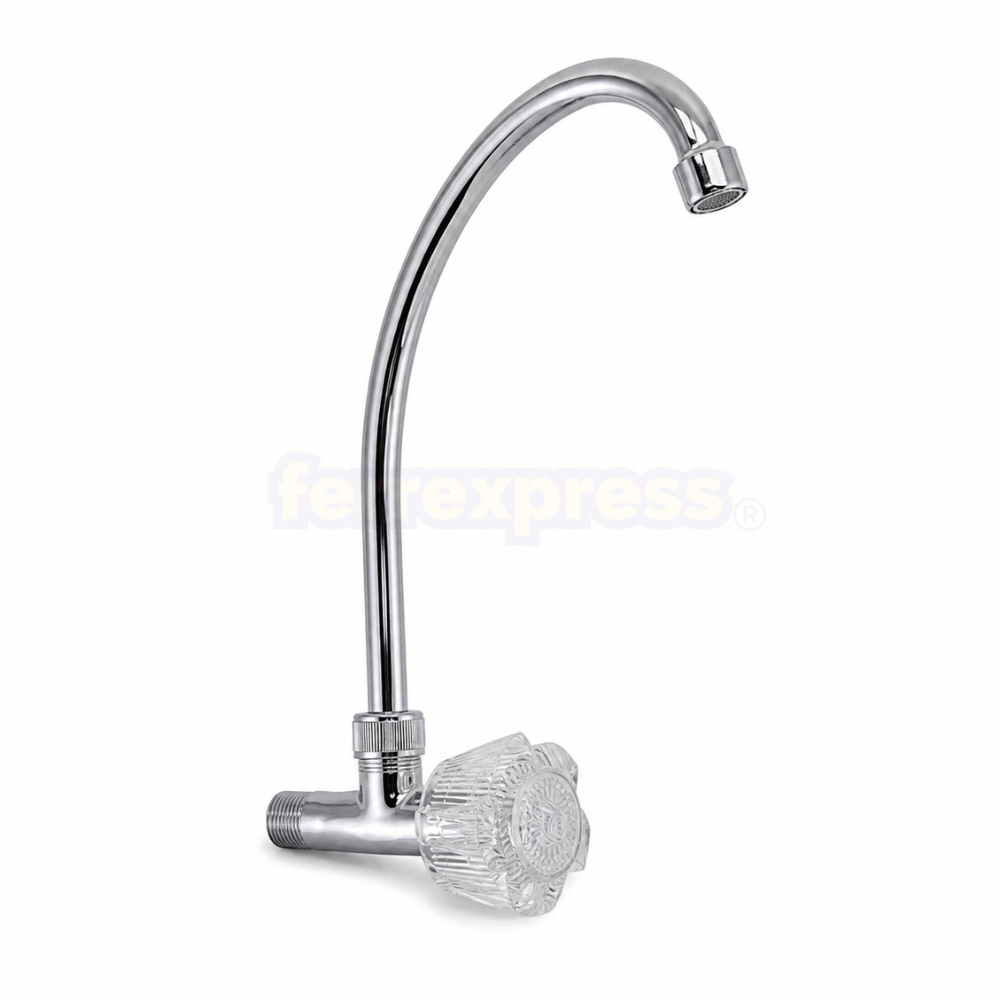 Grifo Cuello Ganzo Cromado Agua Fría Perilla Pomo Acrílico