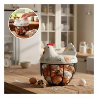 Canasta Decorativa Gallina Ceramica Metal Blanco y Negro para Hogar YPapel Regalo
