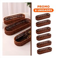 Pack6 Bandeja Decorativa Tejida Multiuso Ovalada Marron Orden Personal Diario