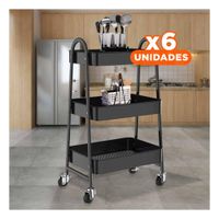 Pack6 Repisa compacta 3 niveles con ruedas y asas metal negro para cocina Y Regalo Sticker