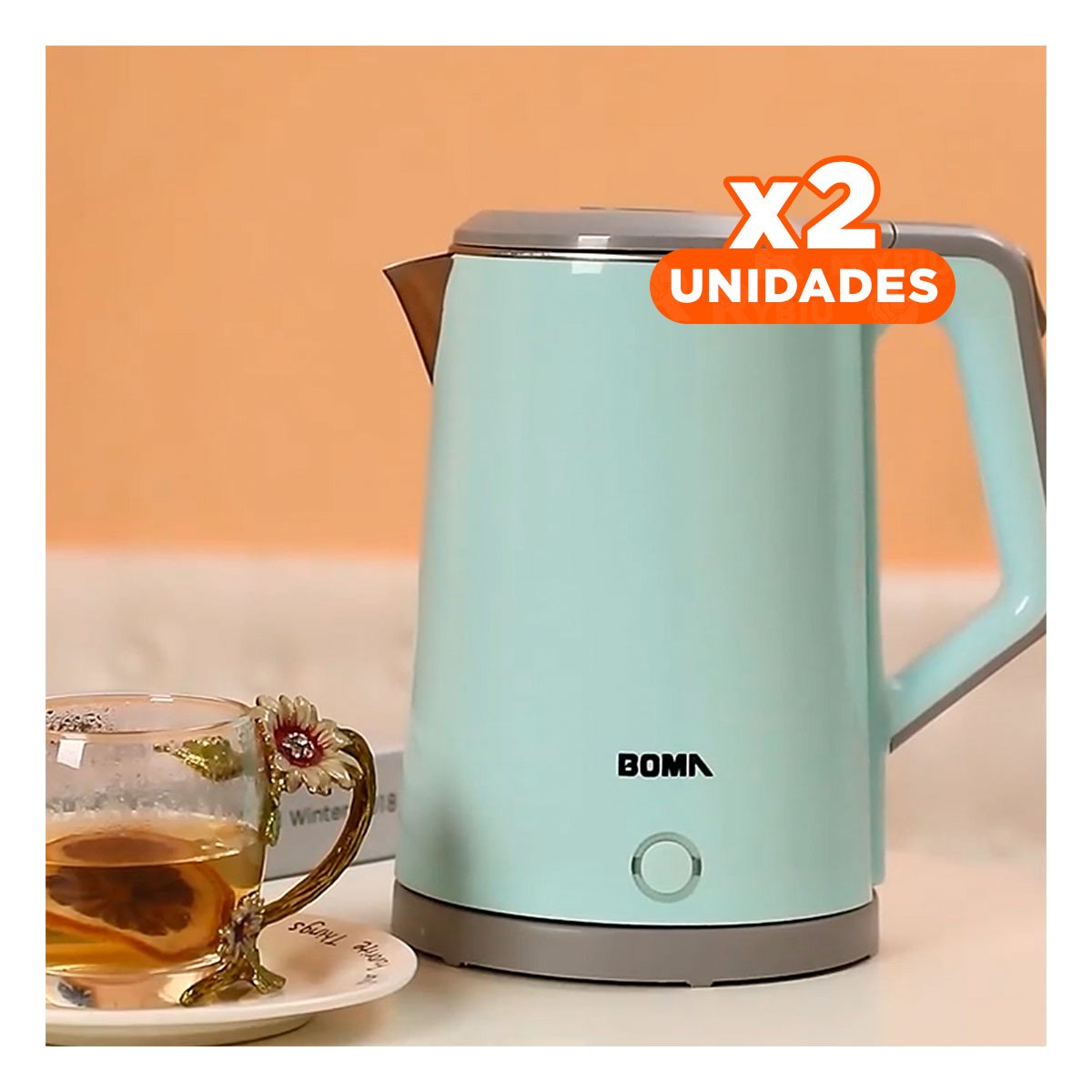 Pack2 Tetera Electrica con Filtro Integrado y Apagado Automatico 2.3L Celeste