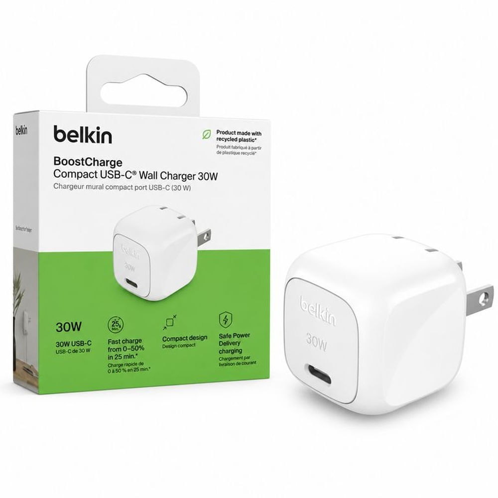 Cargador de Pared Belkin BoostchargeTipo-C 30W Carga Rápida