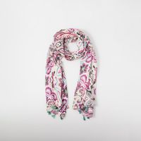 Chal Mujer Sfera Pañuelo Florecitas Rosa Pastel Blanco