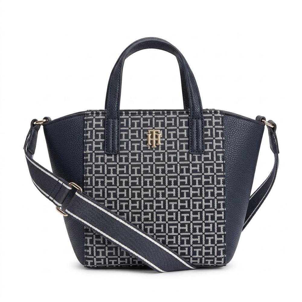 CARTERA CROSSBODY TOMMY HILFIGER AZUL Y BLANCO MONOGRAFIADO