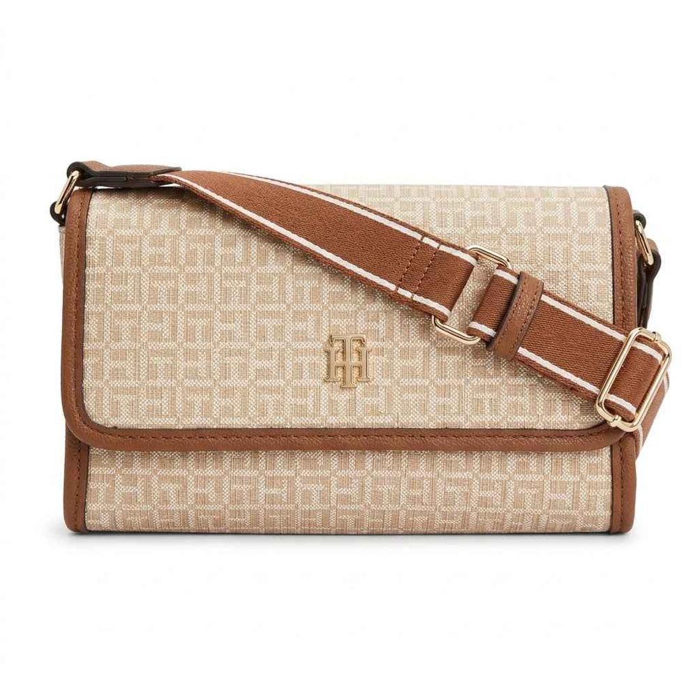 CARTERA CROSSBODY TOMMY HILFIGER MONOGRAFIADA BEIGE CON MARRON