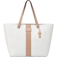 CARTERA TOTE GUESS ISABELLA MONOGRAFIADA BLANCO Y MARRÓN CON ADORNO DORADO
