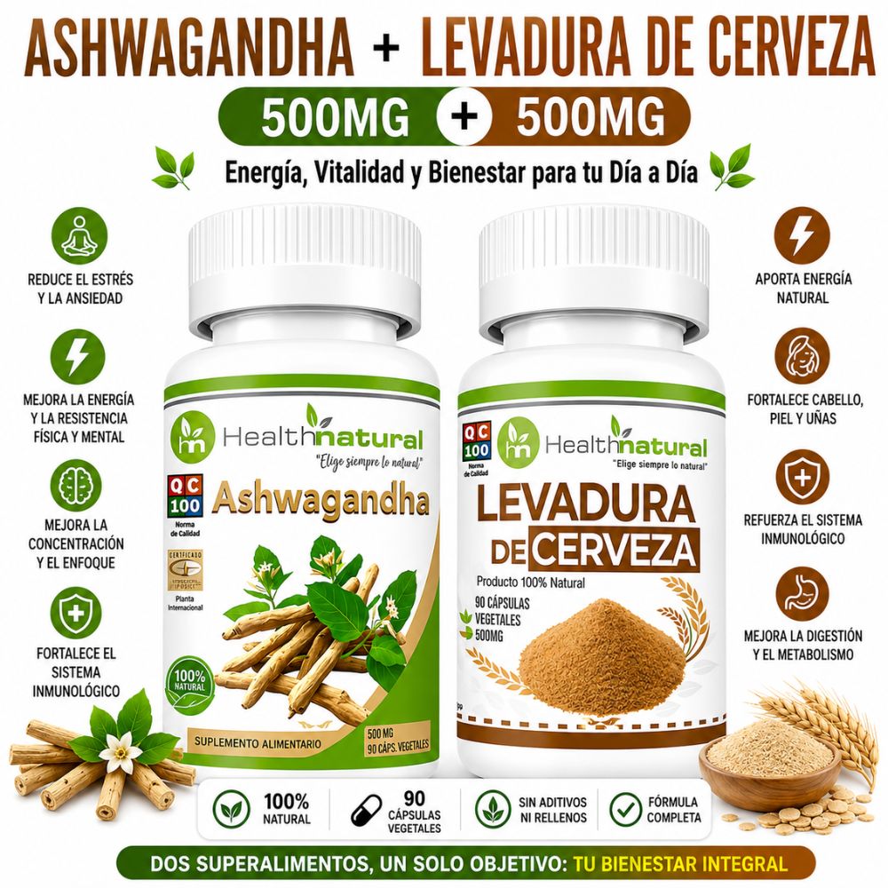 ASHWAGANDHA HEALTHNATURAL Y LEVADURA DE CERVEZA HEALTHNATURA