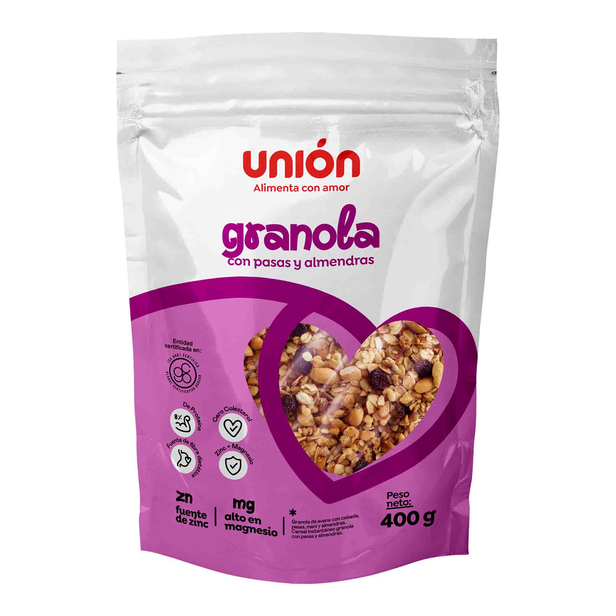 Cereal UNIÓN Granola Pasas y Almendras Doypack 400