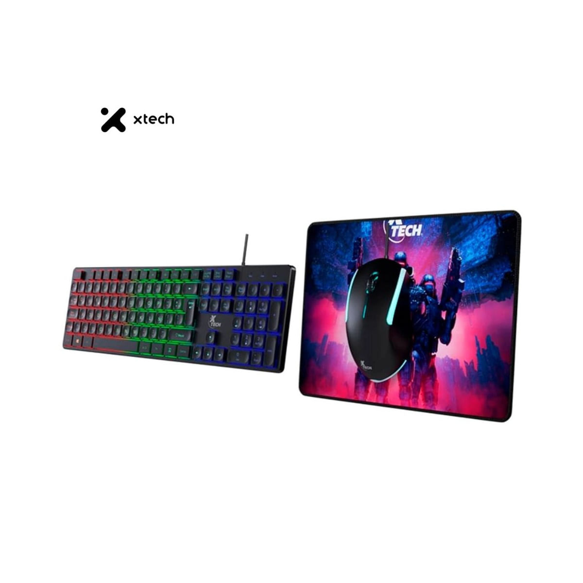 KIT GAMER HASHA 3 EN 1: TECLADO LED + MOUSE LED + PAD MOUSE XTK-535S