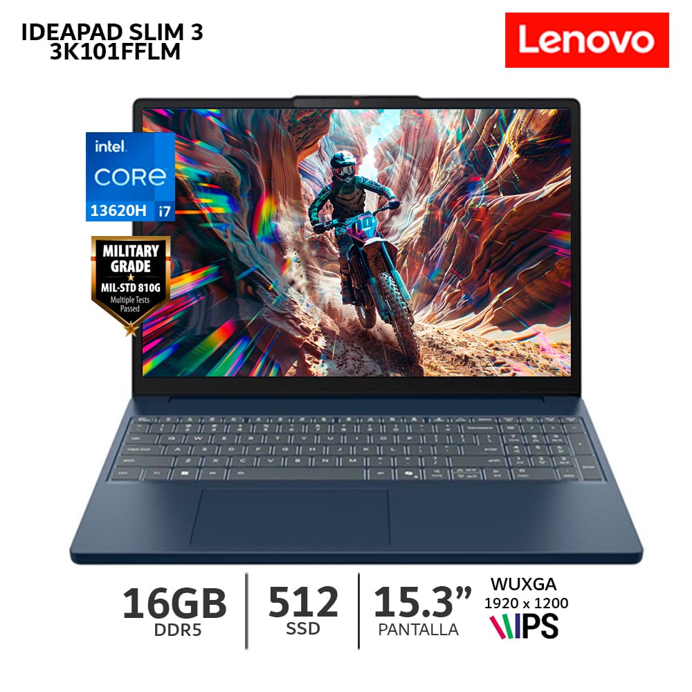 Laptop Lenovo IdeaPad Slim 3 15IRH10 C i7 13620H 16Gb Ram 512Gb SSD 15.3 WUXGA IPS  83K101FFLM