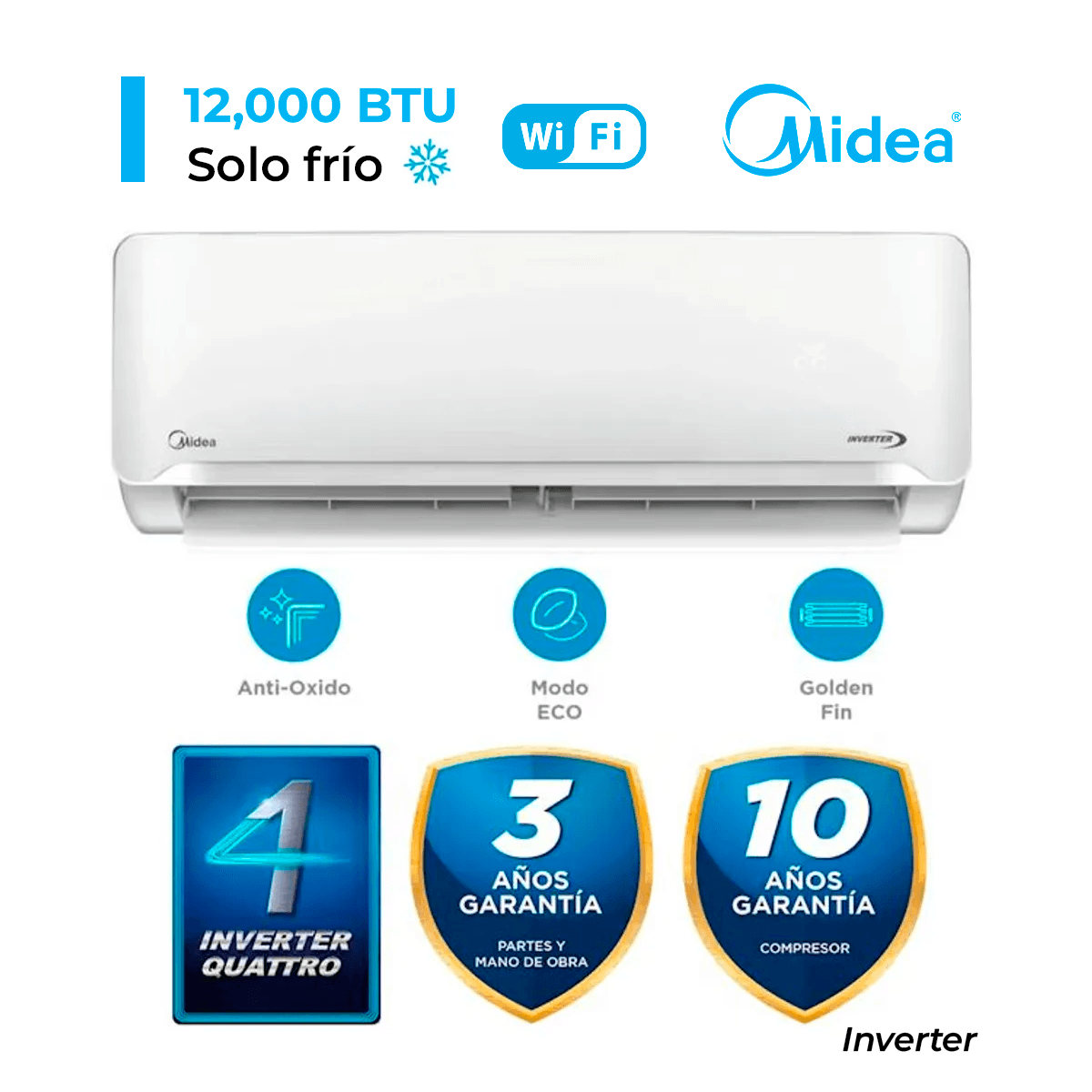 Aire Acondicionado Midea Split De 12000 BTU Inverter Frío Solo