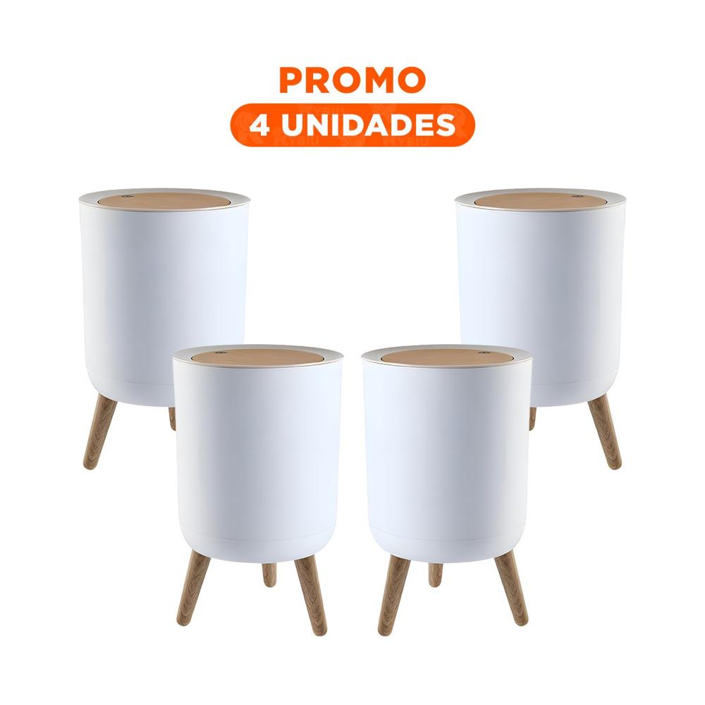 Pack4 Contenedor Compacto de Basura con Tapa Push y Patitas para Uso Diario Y Regalo Sticker