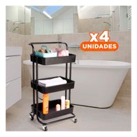 Pack4 Estructura Auxiliar 3 Niveles con Ruedas y Mango Grande para Organizar Casa