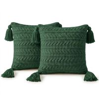 Set 02 Cojines Trenzados XL Verde Navideño con Borlas 45X45 CM