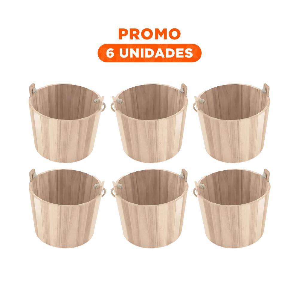 Pack6 Recipiente Natural de Madera con Agarradera de Cuerda para Decoracion