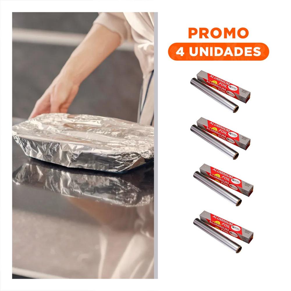 Pack4 Papel Horno Plateado 5m 30cm Para Envolver Y Conservar Comida