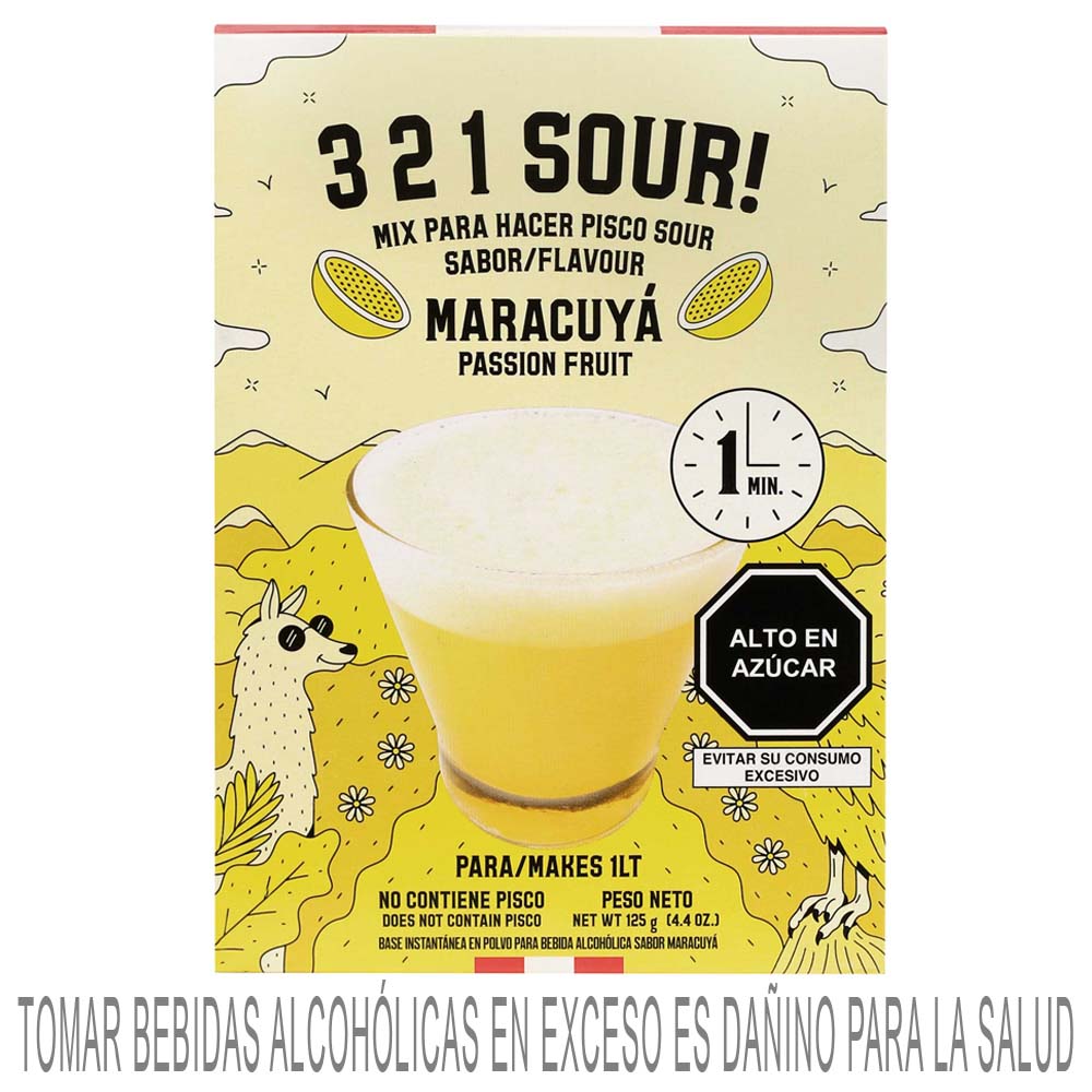 Mix para hacer Pisco Sour 321 SOUR! Base de Maracuyá Sobre 125g