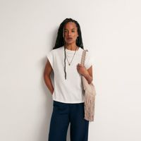 Polo Mujer Sfera Manga Corta Pechera Etnica Blanco