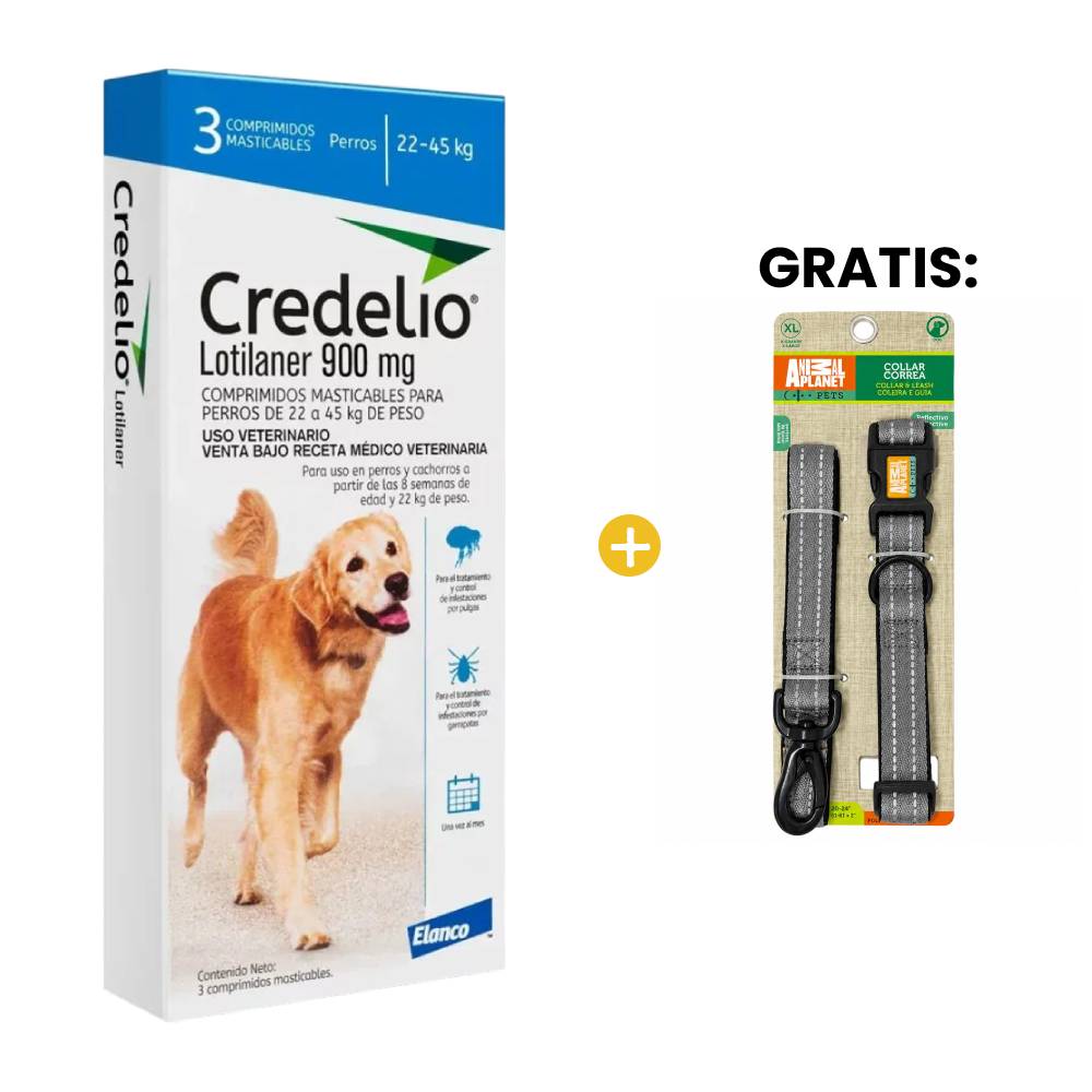 Credelio Perro 22 a 45 Kg x 3 Tabletas Y Gratis Correa con Collar Talla XL