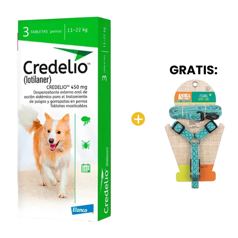 Credelio Perro 11 a 22 Kg x 3 Tabletas Y Gratis Pechera con Correa Talla L