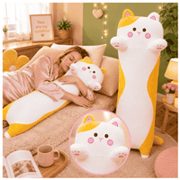 Almohada De Peluche Gato Amarillo Suave De Poliéster 64 cm
