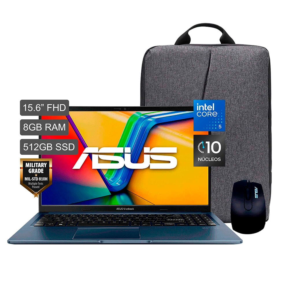 Laptop ASUS Vivobook 15 15.6'' Intel core 5 (serie 100) 8GB 512GB SSD (con mochila)  X1504VA-BQ4454W