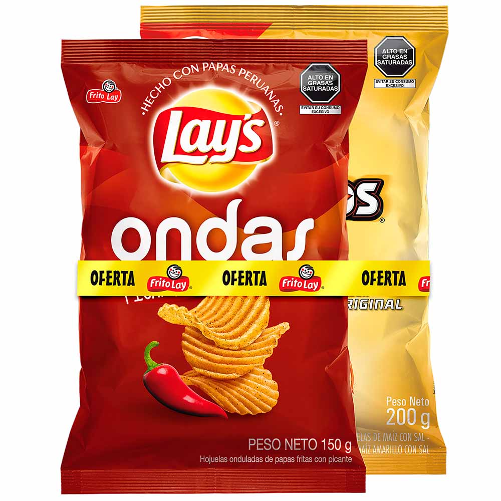 Pack FRITO LAY Papas Ondas Picantes Lay's Bolsa 150g + Tortillas de