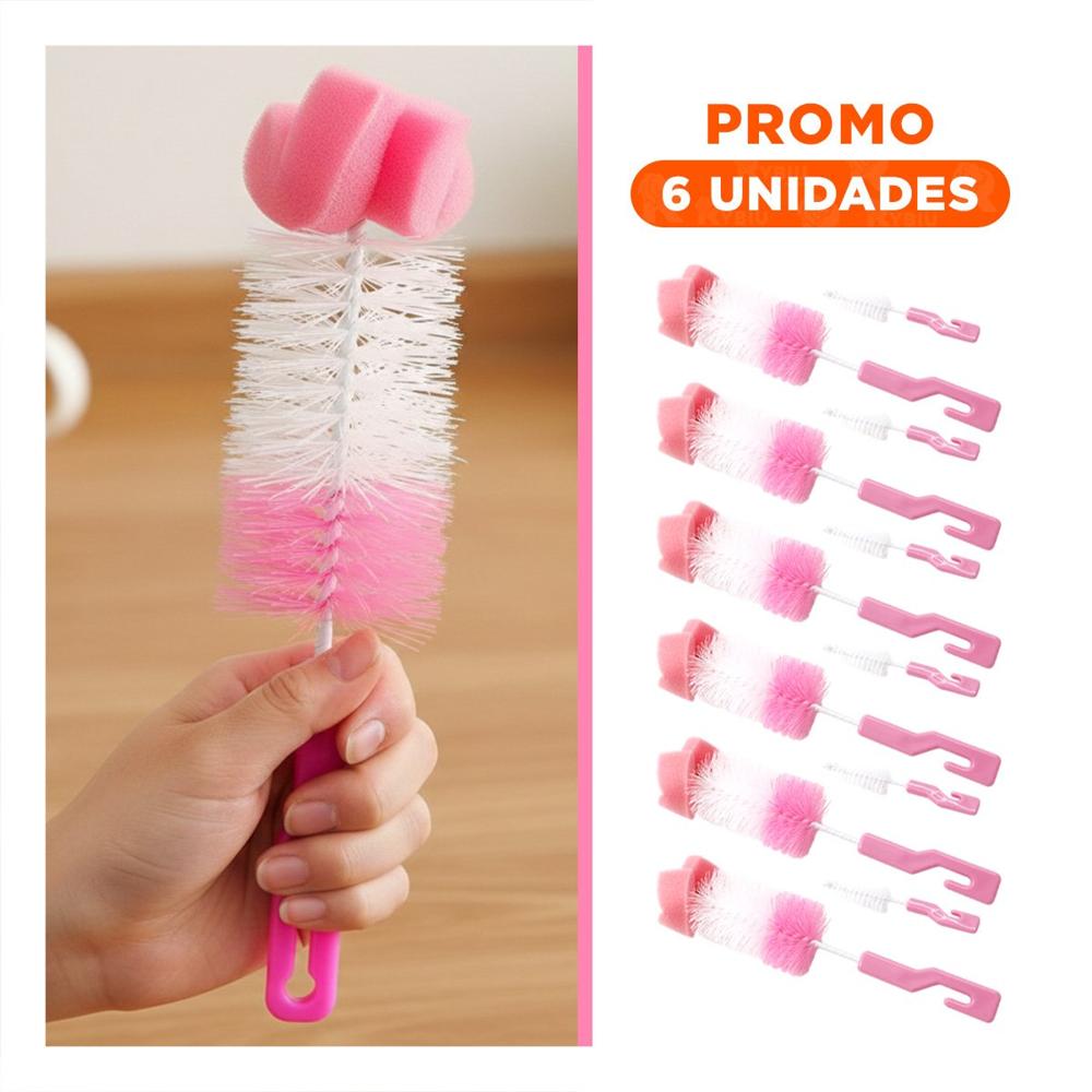 Pack6 Pincel Suave que Facilita Cuidado Diario de Biberones 2pzs Base Rosado Y Papel Regalo