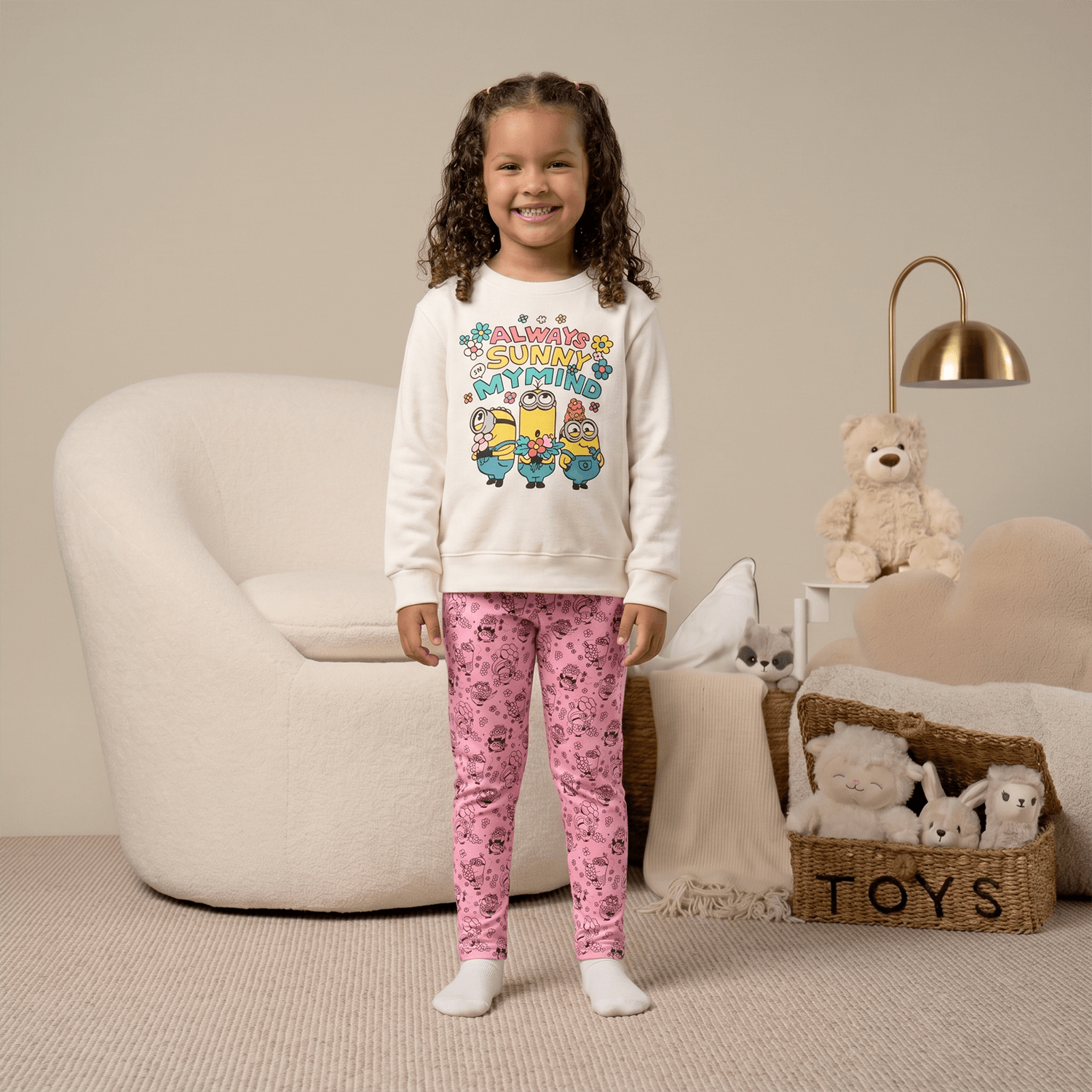 Set Pijama Manga Larga Para Niña Franela Minions Ecru Talla 6