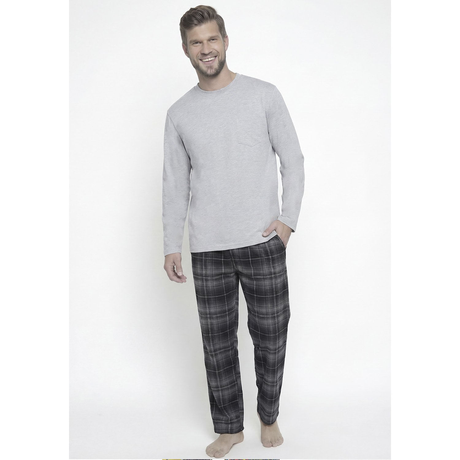 Pijama Hombre Pantalon Cuadros Gris Talla M