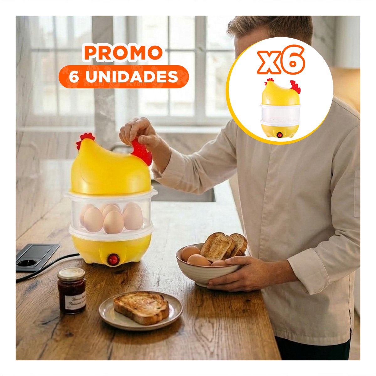 Pack6 Utensilio de Cocina para Huevos Dos Niveles Amarillo Uso Diario en Casa