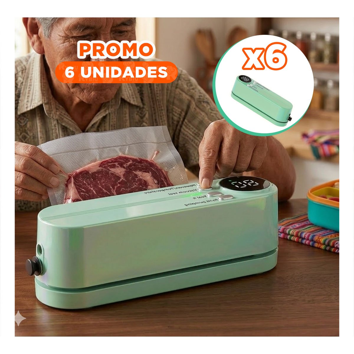 Pack6 Equipo Funcional de al Vacio Verde para Conservar Comida YPapel Regalo