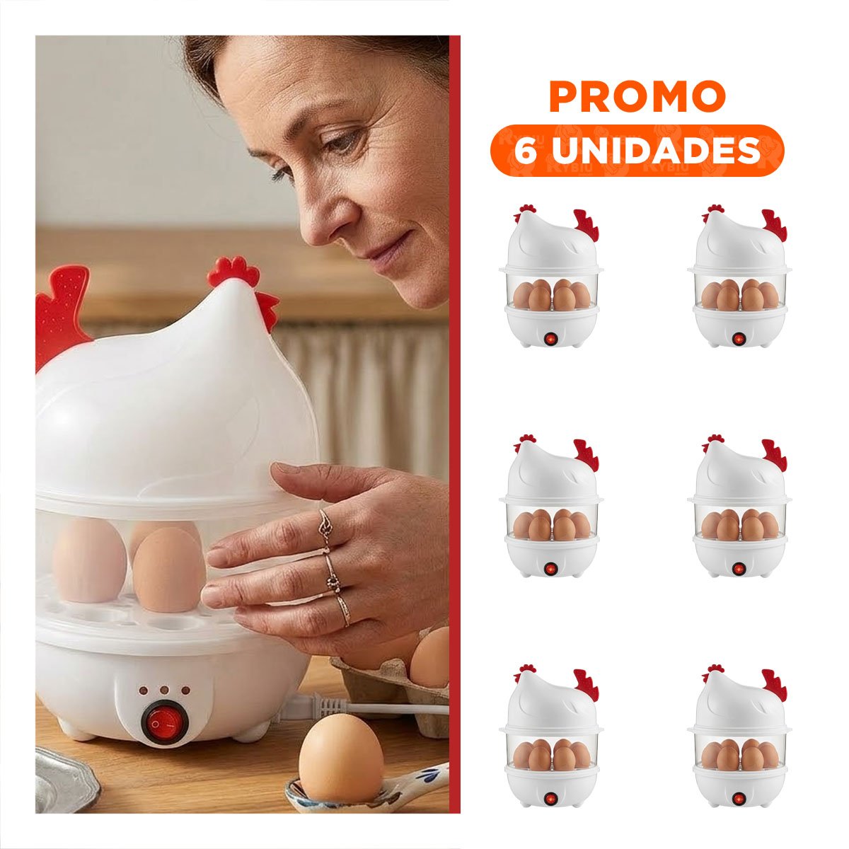 Pack6 Cocina Vapor Compacta de Huevos Blanco con 2 Niveles para Espacios Reducidos