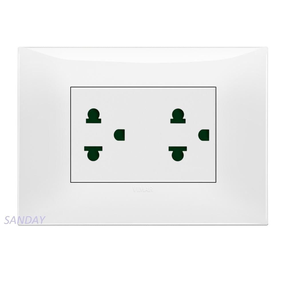 TOMACORRIENTE DUPLEX UNIVERSAL CON TIERRA NEVE UP PLACA BLANCA Y DADO BLANCO VIMAR