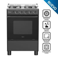 Cocina de Pie Midea MGS24FS2LFABBC-PE a Gas 4 Hornillas Negra