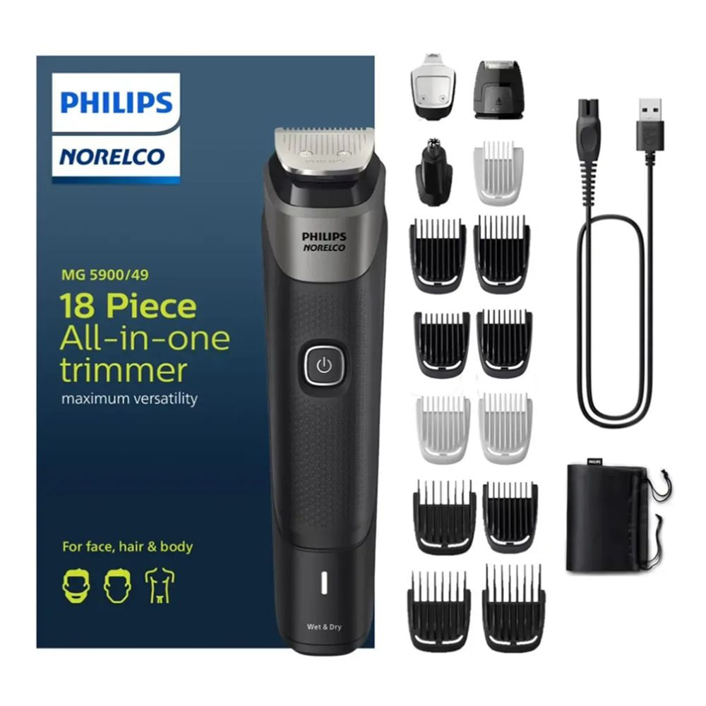 Philips Norelco Multigroom 5000 MG5900-49 18 Piezas Barba Cabello y Cuerpo Inalambrica