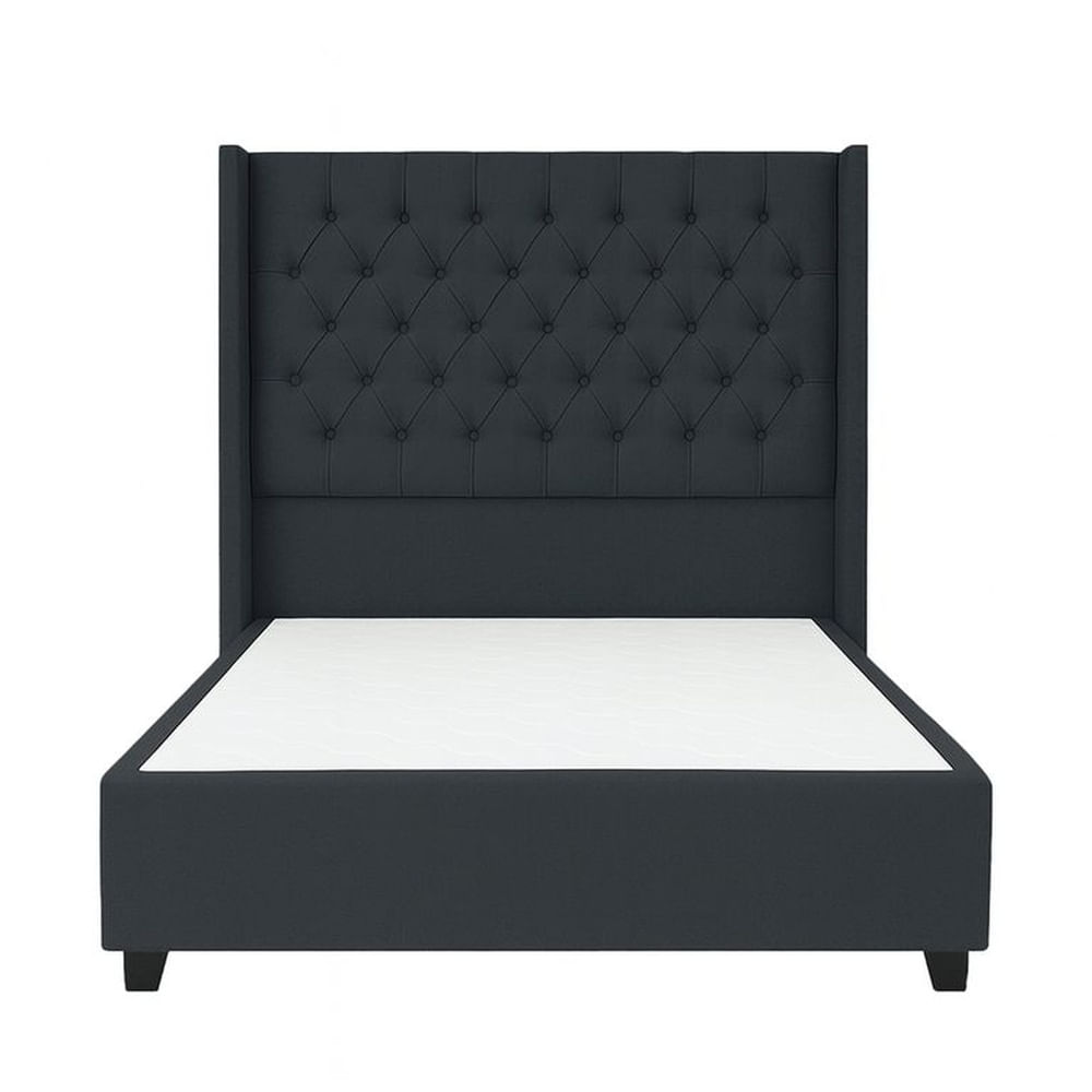 Cama Tapizada Confort Capitoné Gris Oscuro 2 Plazas Gris Oscuro