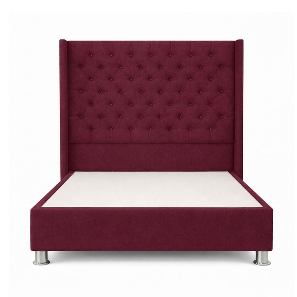 Cama Tapizada Confort Capitoné Cromo Guinda 2 Plz Guinda